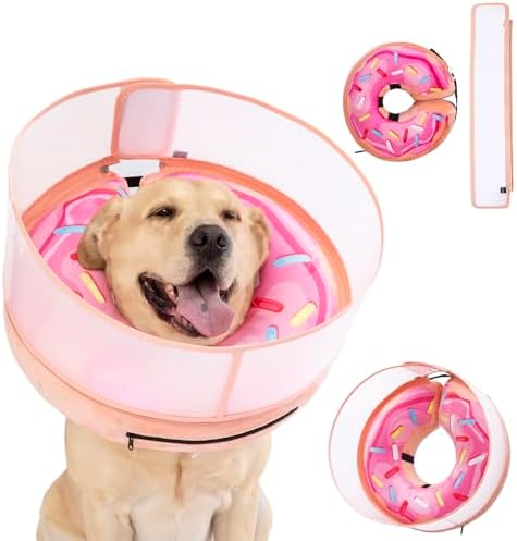 Inflatable Dog Cone Collar with Enhanced Anti-Licking, Soft Neck Donut for Dogs Cats, Recovery Pet Cone Collar After Surgery for Large Medium Small Dogs (Donut Pink2, Large)