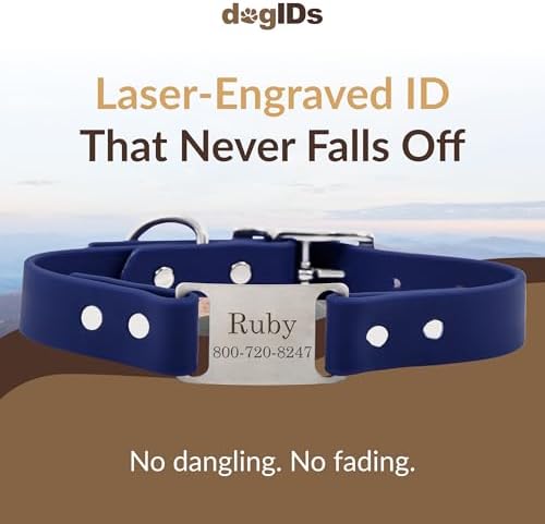 dogIDs Personalized Dog Collar – ScruffTag Custom Waterproof Biothane Dog Collar with Laser-Engraved Name, Durable & Odor-Resistant – USA Made | Navy, 5/8 in x 12 in (Fits Neck Sizes 11-13 in)