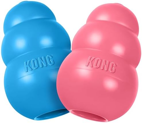 KONG Puppy Classic Toy – 2 Pack – Soft Natural Rubber for Teething, Enrichment, Crate Training & Chew Behavior Training