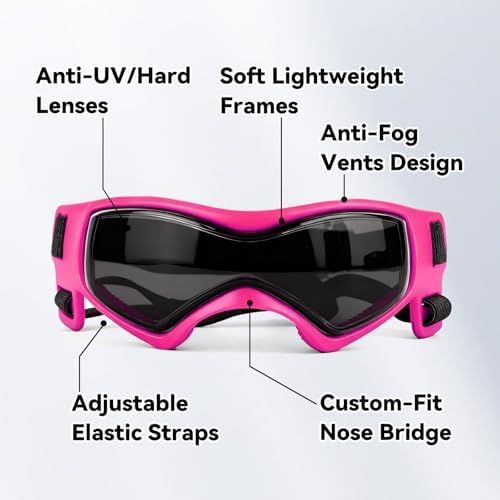 Dog Goggles for Extra Small Breed, Anti-UV Windproof Doggie Sunglasses, Small Dog Glasses Eye Protection for Riding Cycling Hiking, Pink