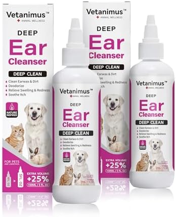 Ear Cleanser 150ml/5 fl.oz for Dogs Cats and Livestock Gentle Cleansing and Soothing Ears 2 Bottle Set