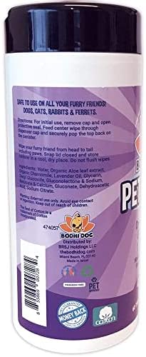 Bodhi Dog Pet Wipes - Grooming, Cleaning and Deodorizing Wipes for Dogs & Cats - No Parabens or SLS - Large, Thick, Wet Wipes - Wipe Away Pet Odors & Refreshes Coat - Lavender Scent (60 Count)