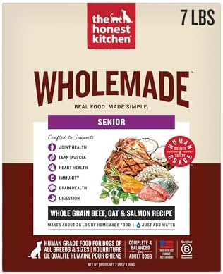 The Honest Kitchen Wholemade Whole Grain Senior Dog Food, Beef, Oat & Salmon Recipe, Human Grade Dehydrated Dog Food, Overall Health Support for Senior Dogs, Just Add Water, 7 lb Bag Makes 28 lbs