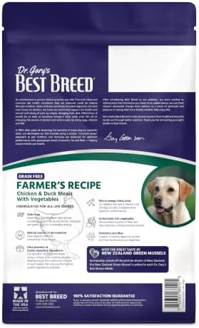 Dr. Gary’s Best Breed Grain-Free Dry Dog Food, Chicken & Duck for Sensitive Stomach & Skin, All Life Stages, Farmer’s Recipe, 4 lb Bag