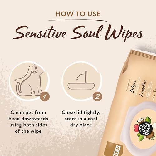 Pet Head Sensitive Soul Dog & Cat Wipes for Paws, Body & Face | 100 Pack