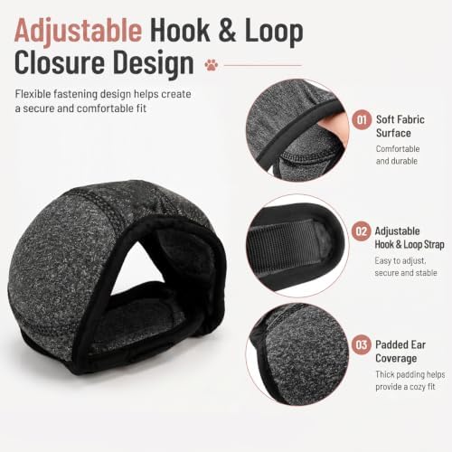 Dog Ear Muffs Noise Protection,Ear Muffs for Dogs,Calming Ear Wrap for Anxiety Relief, Waterproof Adjustable and Non Slip No Shake for Grooming, Bathing, Fireworks and Thunderstorms(2PC Black,L)