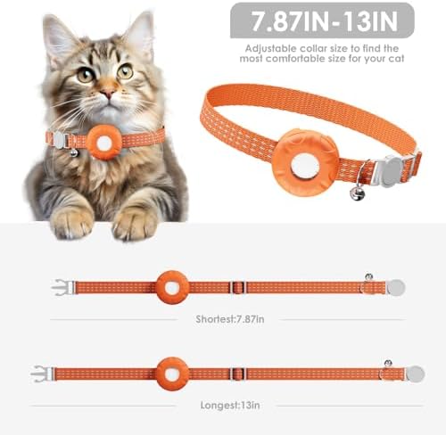 Cat Tracker, GPS Tracker Compatible with Apple Find My App(Only iOS), Waterproof Cat Tracker Collar with Bell and Safety Elastic Buckle, No Monthly Fee Pet Trackers for Vehicles, Pets, Kids,Orange