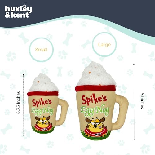 Huxley & Kent Funny Dog Toy w/Squeaker – Holiday Power Plush Squeaky Dog Toys for Small, Medium & Large Dogs – Soft Stuffed Animal for Indoor Play & Fetch - Spikes Egg Nog, Small