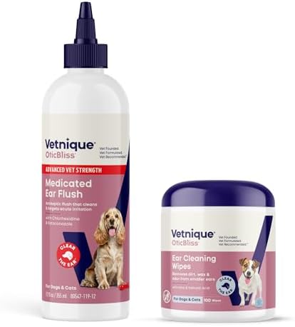 Vetnique Oticbliss Chlorhexidine Dog Ear Flush & Cleaning Wipes Bundle
