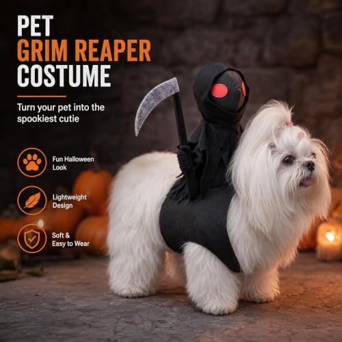 Grim Reaper Cat Costume - 3D Rider Pet Halloween Outfit，L