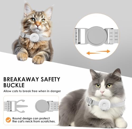 Cat Tracker,GPS Tracker, Compatible with Apple Find My App(Only iOS),Cat Tracker Collar with Bell and Safety Elastic Buckle,No Monthly Fee,Territory & Location History,Smart Alerts,White