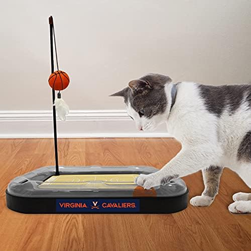 NCAA VIRIGNIA Cavaliers Basketball Court Felt Scratcher Toy & Interactive Cat Ball Bell - 6-in-1 Cat Wand, Plush Basketball, Catnip-Filled