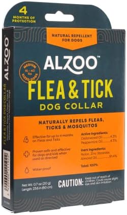 ALZOO Plant Based Flea & Tick Dog Collar - Helps Repel Fleas, Ticks & Mosquitoes - 100% Plant-Based Active Ingredients - Waterproof - Up to 4 Months Protection - Medium-Sized Dogs: 16-40 lbs - Single