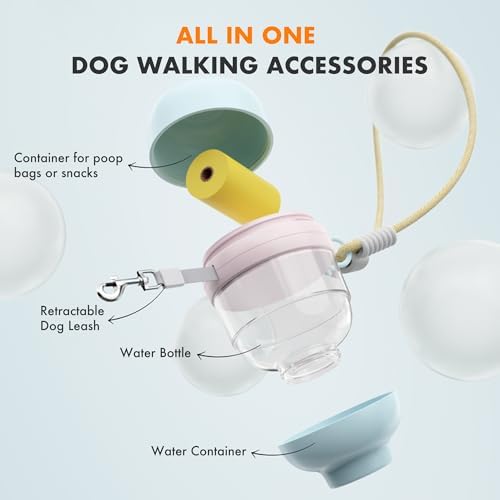 3 in 1 Dog Water Bottle with Crossbody Strap, Portable Dog Travel Water Bottle with Treat & Poop Bag Dispenser for Small Dogs Walking Hiking(Mint Green)