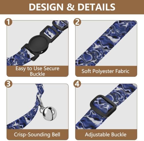 Marble Deep Blue Easy to Clean Kitten Collars 2 Pack Comfortable Cat Collar