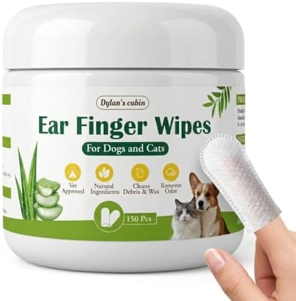 Dog Ear Wipes, 150 Count Finger Wipes, Alcohol-Free