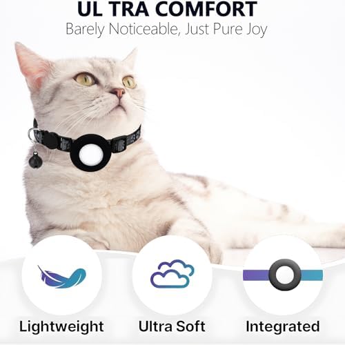 GPS Tracker for Cats, Mini GPS Pet Tracker with Collar, IPX8 Waterproof Cat Trackers Collar,No Monthly Fee,Work with Apple Find My(iOS Only),Smart Trackers for Pets-Black-1