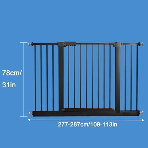 Smart Auto-Close Pet Gate for Dogs & Cats, Escape-Proof 3-Lock Heavy-Duty Stair Gate, 180° Swing Adjustable Dog Gate for Doorways & Stairs(Size:277-287cm/109-113in,Color:Black)