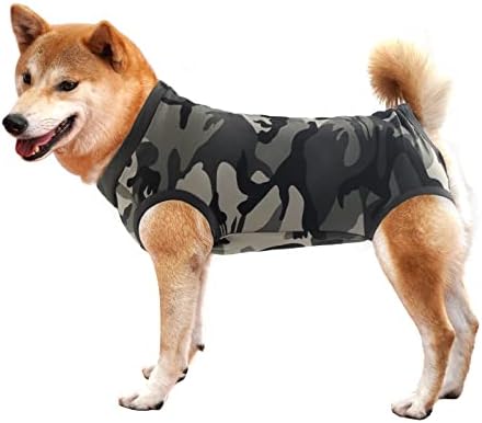Dog Recovery Suit Abdominal Wound Puppy Surgical Clothes Post-Operative Vest Pet After Surgery Wear Substitute E-Collar & Cone(M, Camouflage)