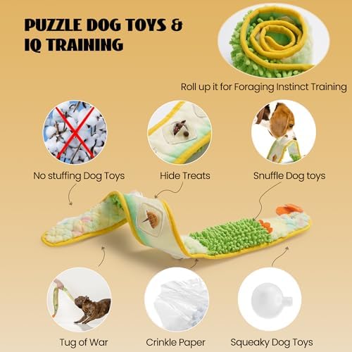 Nocciola EEL Squeaky Dog Toy, Tough No Stuffing Toy for Tug of War, Puppy Interactive Puzzle Fun to Keep Them Busy, Cognitive Crinkle Dog Toy for Large Medium Small Breed, Yellow