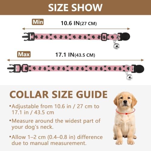2 Pack Puppy Collar Cow Spots Pink Breakaway Cat Collars with Bell, Adjustable Length 10.6" to 17.1"