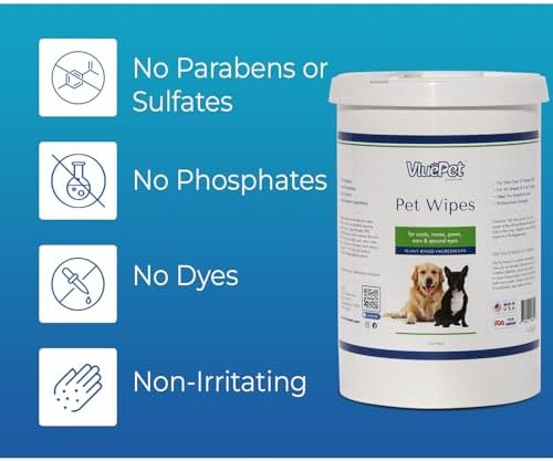 VLUEPET - Pet Wipes for Dogs & Cats | Biodegradable, Natural & Unscented Grooming Wipes for Paws, Coat, Ears, Eyes & Rear | Soft, Durable & Safe for Daily Cleaning, Fragrance-Free | 150 Count
