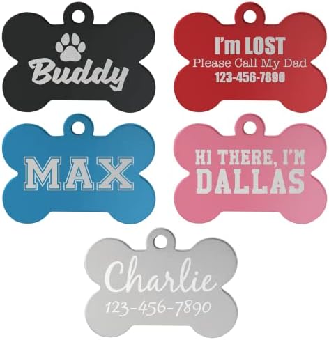 Signature Custom Laser Engraved Anodized Aluminum Pet ID Tags (Silver, Bone 1 1/2" x 1")