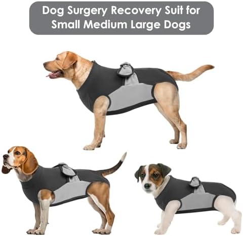 SAWMONG Zipper Recovery Suit for Dogs, Cotton Dog Surgery Suit Female Spay Pet Male Breathable, Neuter Onesie Bodysuit Prevent Licking Wounds, Substitute E-Collar & Cone(Gray, Large)