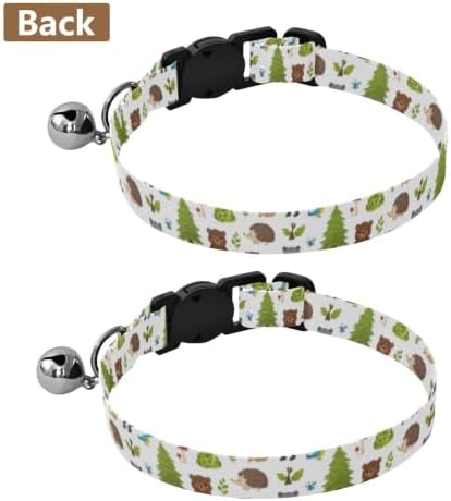 Cute Woodland Animals Bear Cat Collars with Bell 2 Pack Cat Collars Adjustable Length 10.6" to 17.1"