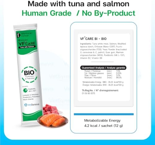 BIO Probiotic & Postbiotic HK L-137 Squeezable Lickable Supplement – Anti-Diarrhea Support for Cats & Dogs, Gut Health Paste with Beta Glucan, FOS Prebiotics, Tuna & Salmon Flavor, 30 Sachets