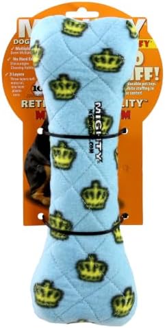 MIGHTY- No Stuff Bone-Blue– Squeaky Plastic Core. 2-in-1 Toy. Made Durable & Floats, Strong & Tough. Interactive Play Dog Toy (Tug, Toss & Fetch)