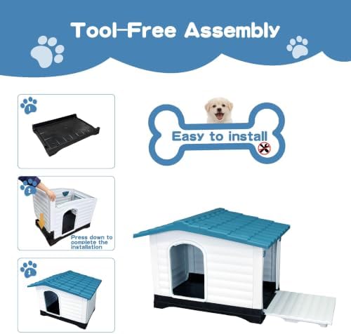 Elevated 2-Door Plastic Dog House Kennel with Fold-Out Porch