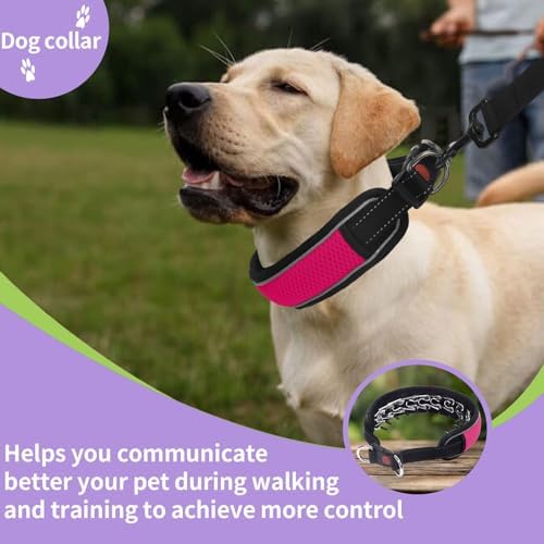 Martingale No Pull Dog Collar for Large Medium Dogs Training Walking, Heavy Duty Nylon Reflective Adjustable Anti Pull Slip Collar with Buckle L Hot Pink