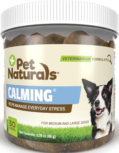 Pet Naturals Calming Chews for Medium and Large Dogs, Anxiety Relief with Gentle Ingredients for Thunder, Fireworks, Barking, Calming Dog Treats, Chicken Flavor, 30 Count