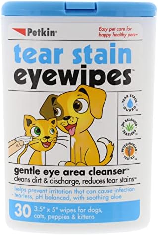 Petkin Pet Eye Wipes, 30 Moist Wipes - Gentle Eye Cleaning Wipes Remove Dirt, Discharge, & Tear Stains - Super Convenient Pet Wipes for Dogs, Cats, Puppies & Kittens - Ideal for Home or Travel