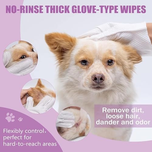 Pet Bath Wipes for Dogs and Cats - 10 Pcs Dog Cat Grooming Gloves Wipes - Gentle Cleaning Fur, Face, Ear, Eye, Paws and Butt - Thick Puppy Wipes (10pcs/5pack)