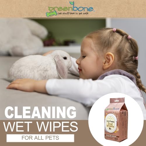 Greenbone Dog Wipes Natural and Safe for Grooming Paws, Body and Butt Cleaning Deodorizing Honey Milk Oatmeal 150 Wipes