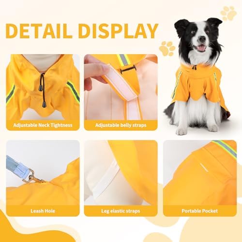 Dog Raincoat,Dog Rain Jacket Poncho with Hood and Leash Hole (Yellow, M～L(11-20lbs))