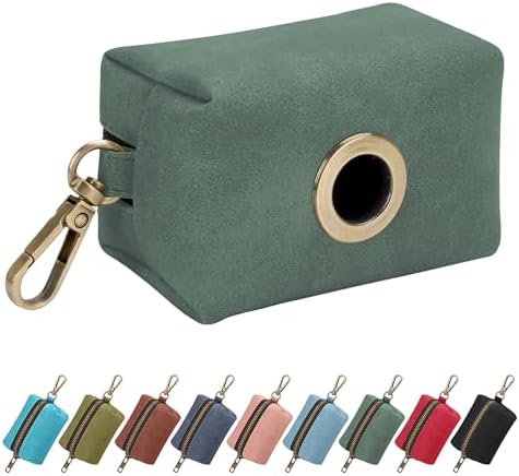 Didog PU Leather Dog Poop Bag Holder, Easy-Pull with Metal Clip, Green