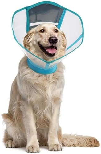 Upgraded Dog Recovery Cone Collar, Adjustable Soft Transparent E-Collar for Large Medium Small Dogs, Post-Surgery Protective Elizabethan Neck Collar, Blue, L