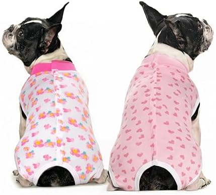 2 Packs Pet Dog Recovery Onesie Suit for Dogs Cats After Surgery,Dog Abdominal Wounds Bandages Cone E-Collar Alternative. (White Flower, L)