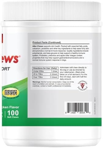 Aller-Chews Max Allergy Support for Dogs - Maintains Skin and Coat - Supports Immune System - Turmeric and Wild Alaskan Salmon Oil - Chicken Flavor - 100 Soft Chews