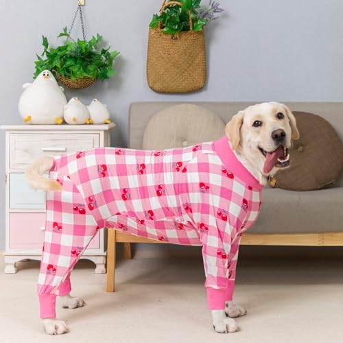 Dog Surgery Recovery Suit Female Male for Dogs After Surgery Medium Large Dogs Onesie Dog Pajamas Pjs Clothes (Pink Plaid, 30 (Chest 29.92 in | Backlength 19.69 in))