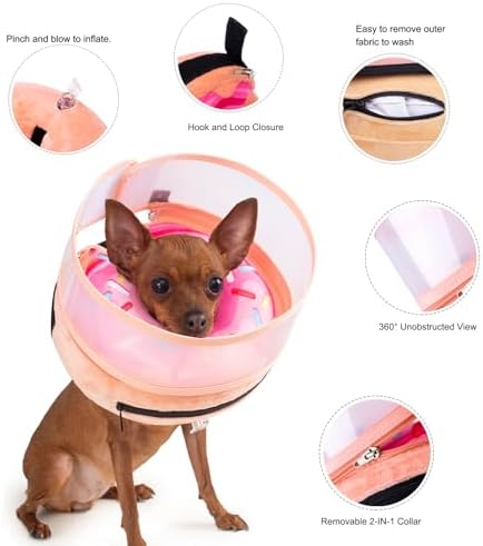 Inflatable Dog Cone Collar with Enhanced Anti-Licking, Soft Neck Donut for Dogs Cats, Recovery Pet Cone Collar After Surgery for Large Medium Small Dogs (Donut Pink2, Small)