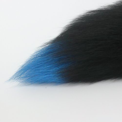 Fosrion Real Colored Yellow Silver Fox Tail Fur Hair Cat Bites Hunting Catching Accompanying Toy (Tanned Blue, Only Tail)