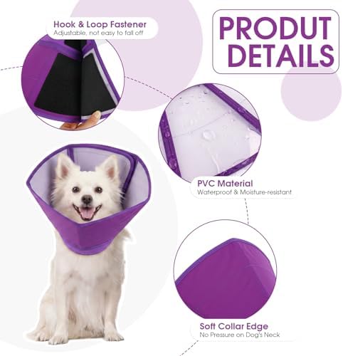 Allroaring Dog Recovery Cone Waterproof Plastic Elizabethan Cone Purple XL
