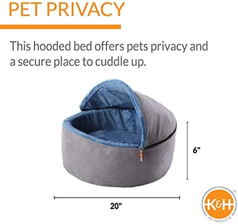 K&H Pet Products Self-Warming Kitty Bed Hooded Blue/Gray Large 20 Inches