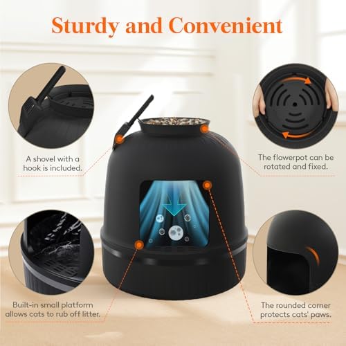 Lifewit Hidden Plant Cat Litter Box with Plastic Scoop& Litter Liner, Black