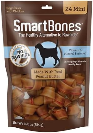 SmartBones Mini Bones Rawhide-Free Dog Treat, Real Peanut Butter, 24 Count
