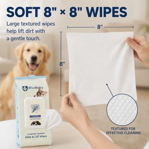 8" x 8" Dog Wipes for Paws and Butt, Lavender, 400 Count